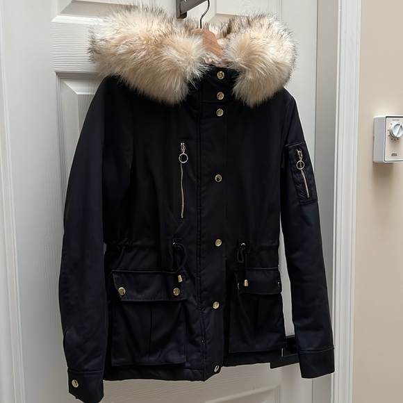 TOPSHOP Faux Fur Parka Navy Jacket - Picture 4 of 11